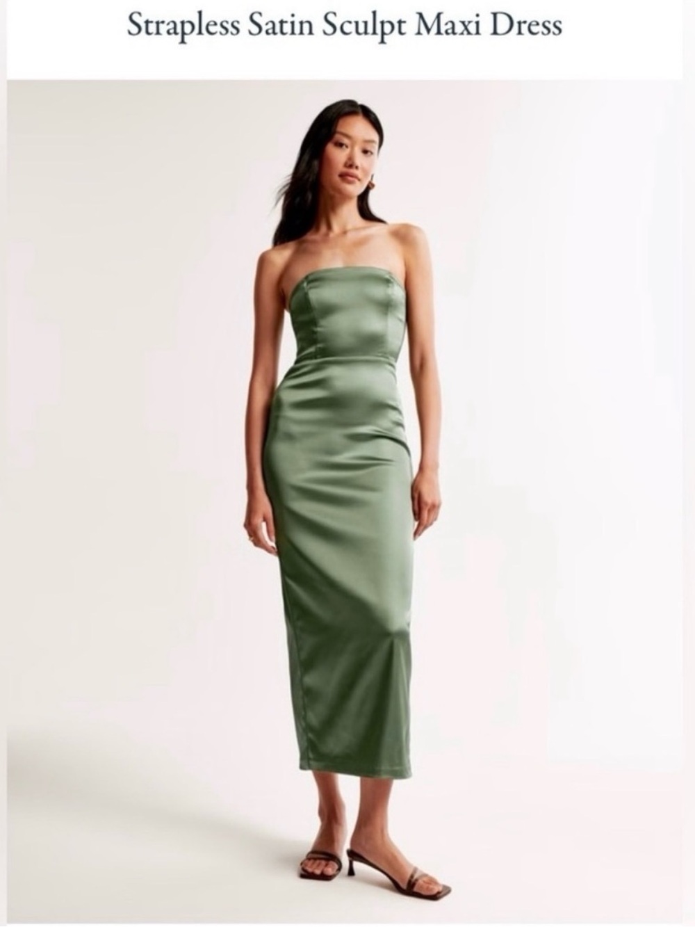 NWT Abercrombie & Fitch Olive Green Strapless Satin Sculpt Maxi Dress